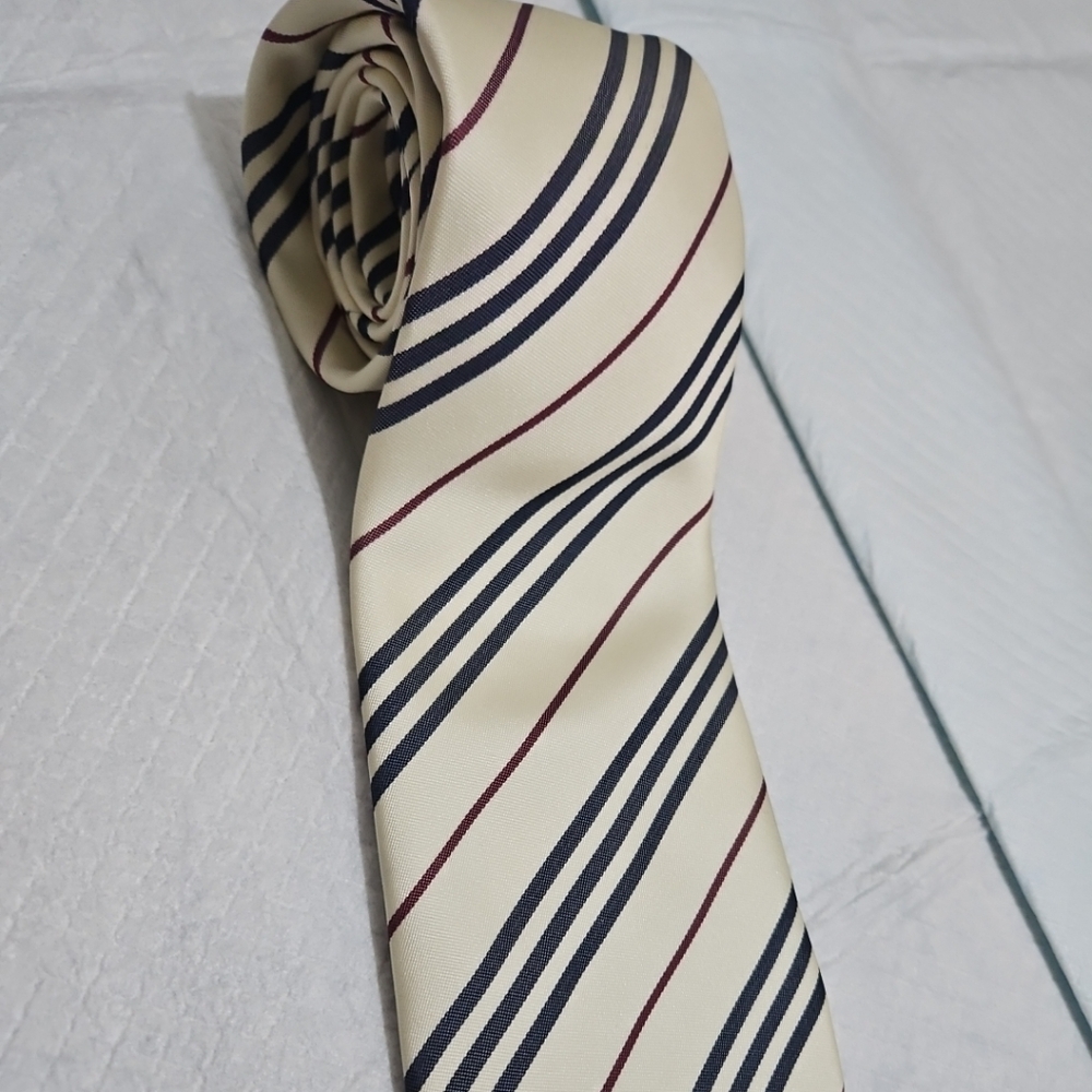 Burberry Cream Tie with Black and Red Stripes